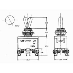 INVERSEUR BIPOLAIRE A LEVIER ON-ON 5A/250V - CONNEXION A VISSER