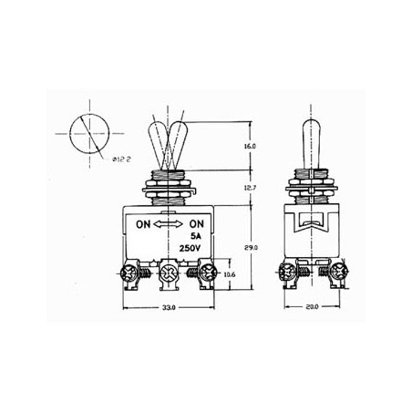 INVERSEUR BIPOLAIRE A LEVIER ON-ON 5A/250V - CONNEXION A VISSER