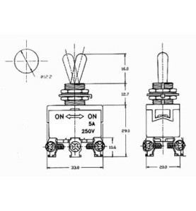 INVERSEUR BIPOLAIRE A LEVIER ON-ON 5A/250V - CONNEXION A VISSER - Vell