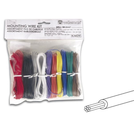 Assortiment fils de câblage - 10 couleurs - 60 m - âme multibrins - Ve