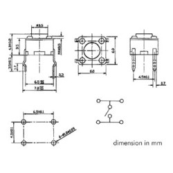 TOUCHE CONTACT 6 x 6mm HAUTEUR : 4.3mm