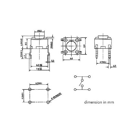 TOUCHE CONTACT 6 x 6mm HAUTEUR : 4.3mm