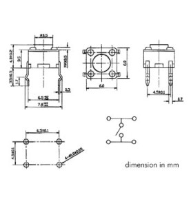 TOUCHE CONTACT 6 x 6mm HAUTEUR : 4.3mm - Velleman