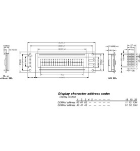LCD 20 x 2 "BOTTOM VIEW" TYPE TRANSFLECTIF - AVEC RETRO-ECLAIRAGE JAUN