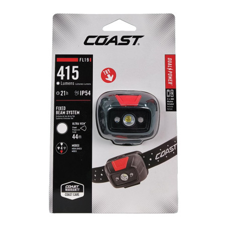 COAST - FL19 - LAMPE FRONTALE - INTENSITÉ RÉGLABLE - LUMIÈRE ROUGE/BLANC - 320 LUMEN