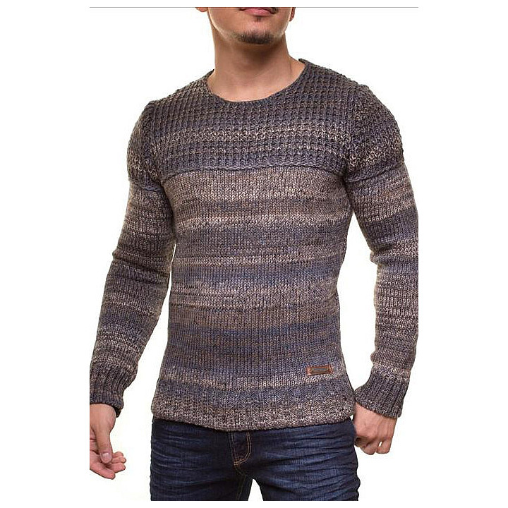 CIEPŁY MĘSKI SWETER CRSM - CAMEL-SZARY 9502-2
