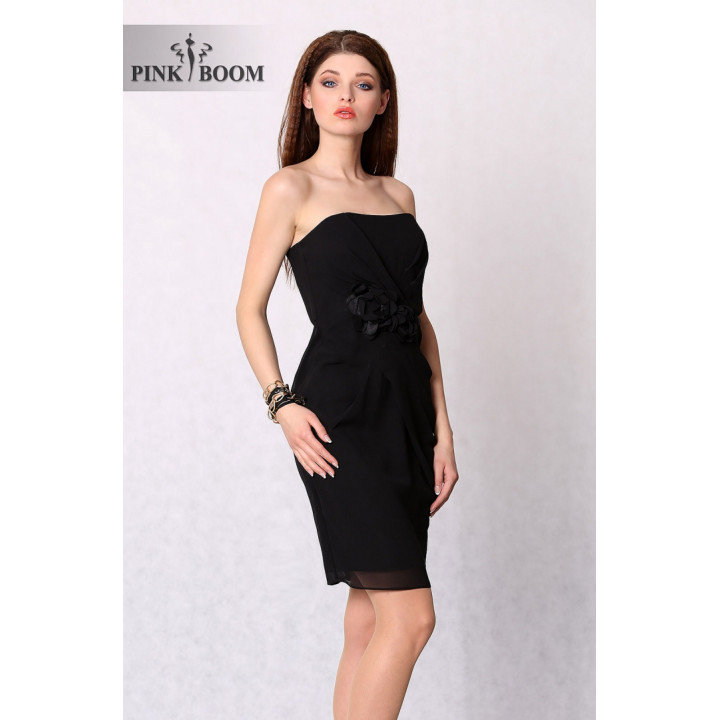 4228-2 Cocktail dress with ornate rose - black
